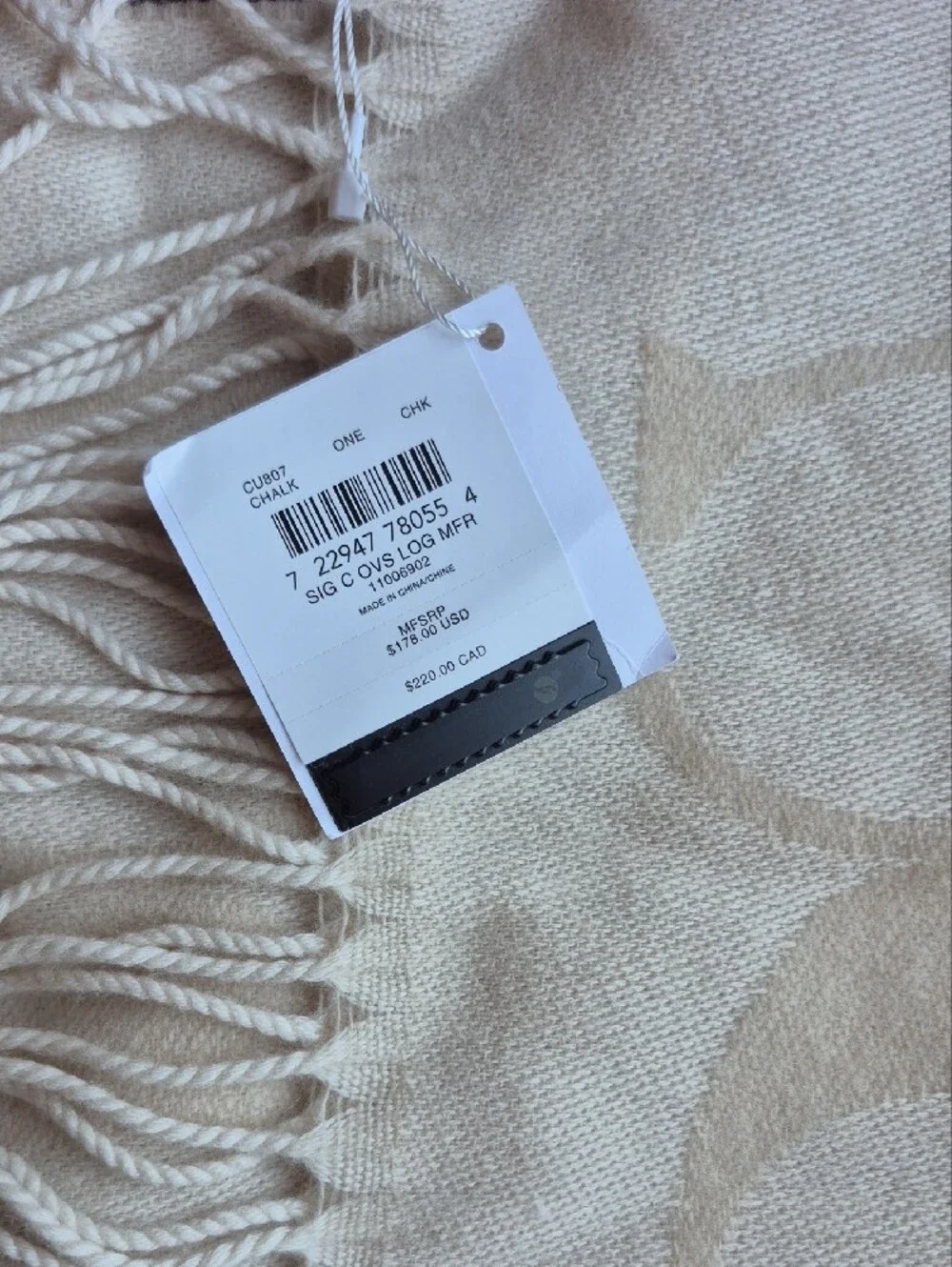 Coach Cream Signature Jacquard Fringe Scarf